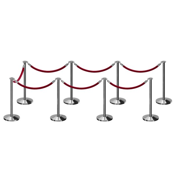 Montour Line Stanchion Post and Rope Kit Pol.Steel, 8 Flat Top 7 Maroon Rope C-Kit-8-PS-FL-7-PVR-MN-PS